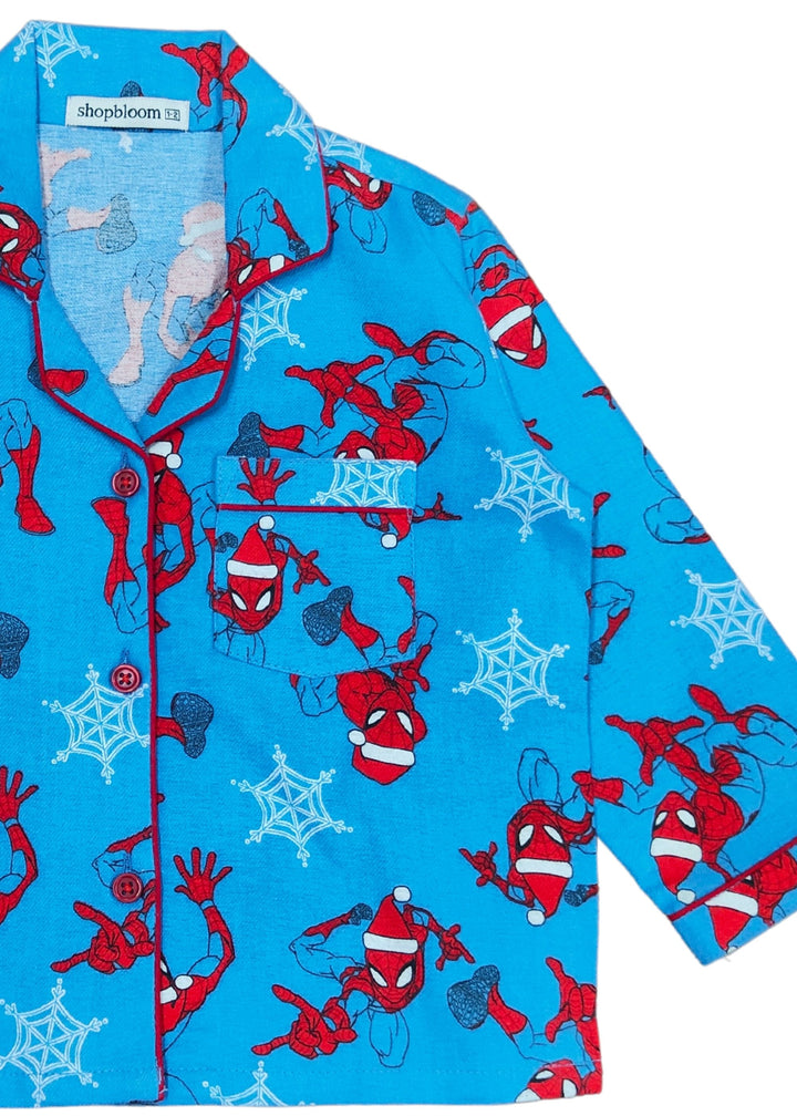 Kid's Spiderman Print Cotton Flannel Long Sleeve Night Suit