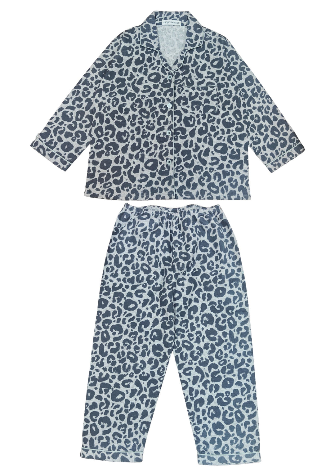 Grey Animal Print Cotton Flannel Long Sleeve Kid's Night Suit