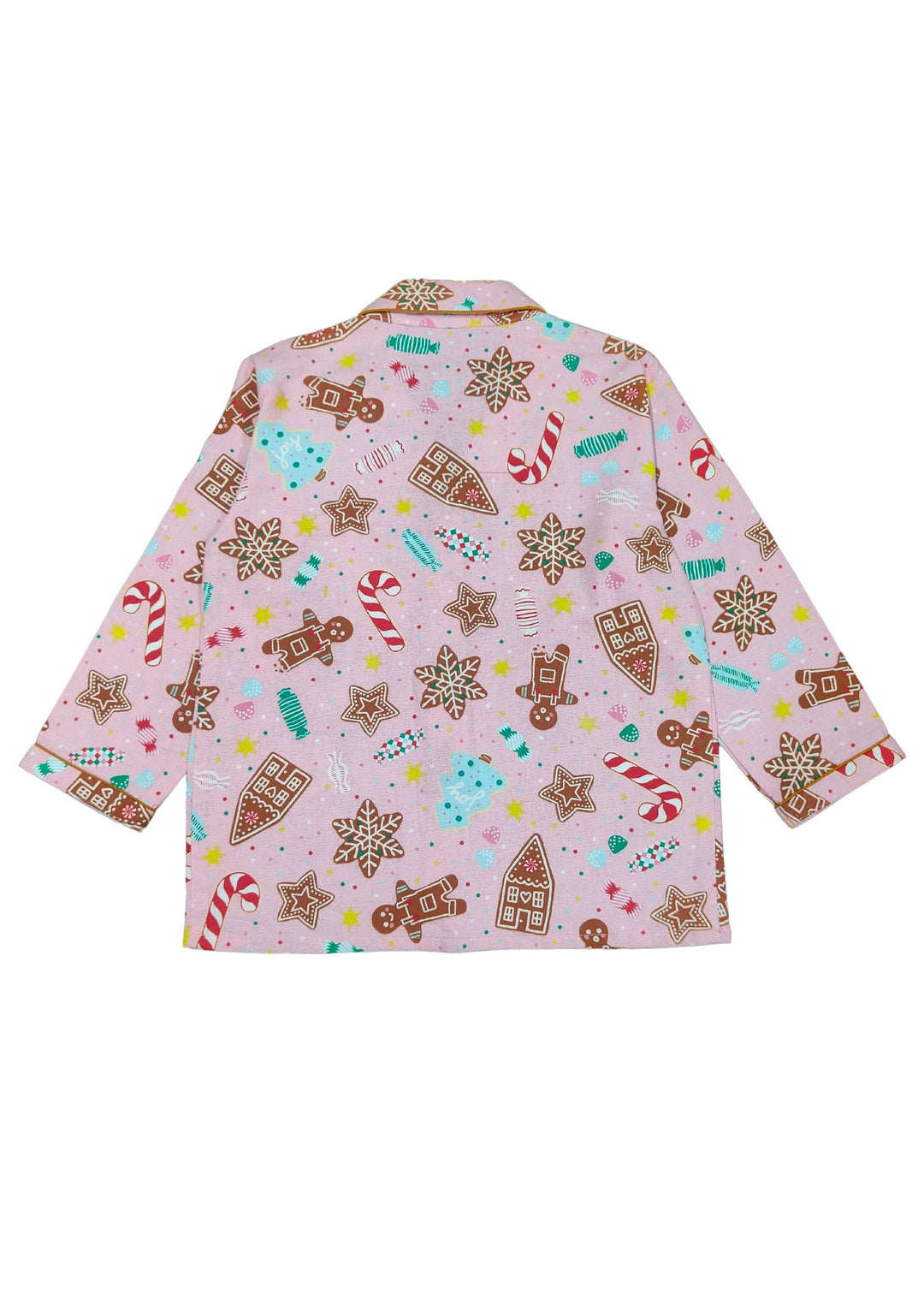 Women's Pink Gingerbread Print Cotton Flannel Long Sleeve Night Suit