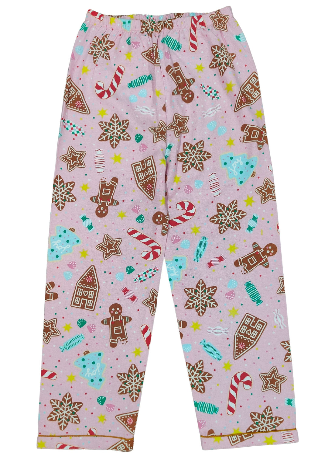 Kid's Pink gingerbread Print Cotton Flannel Long Sleeve Night Suit