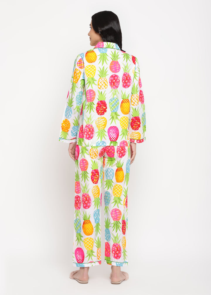 Big And Bright Pineapple Print Long Sleeve Women's Night suit