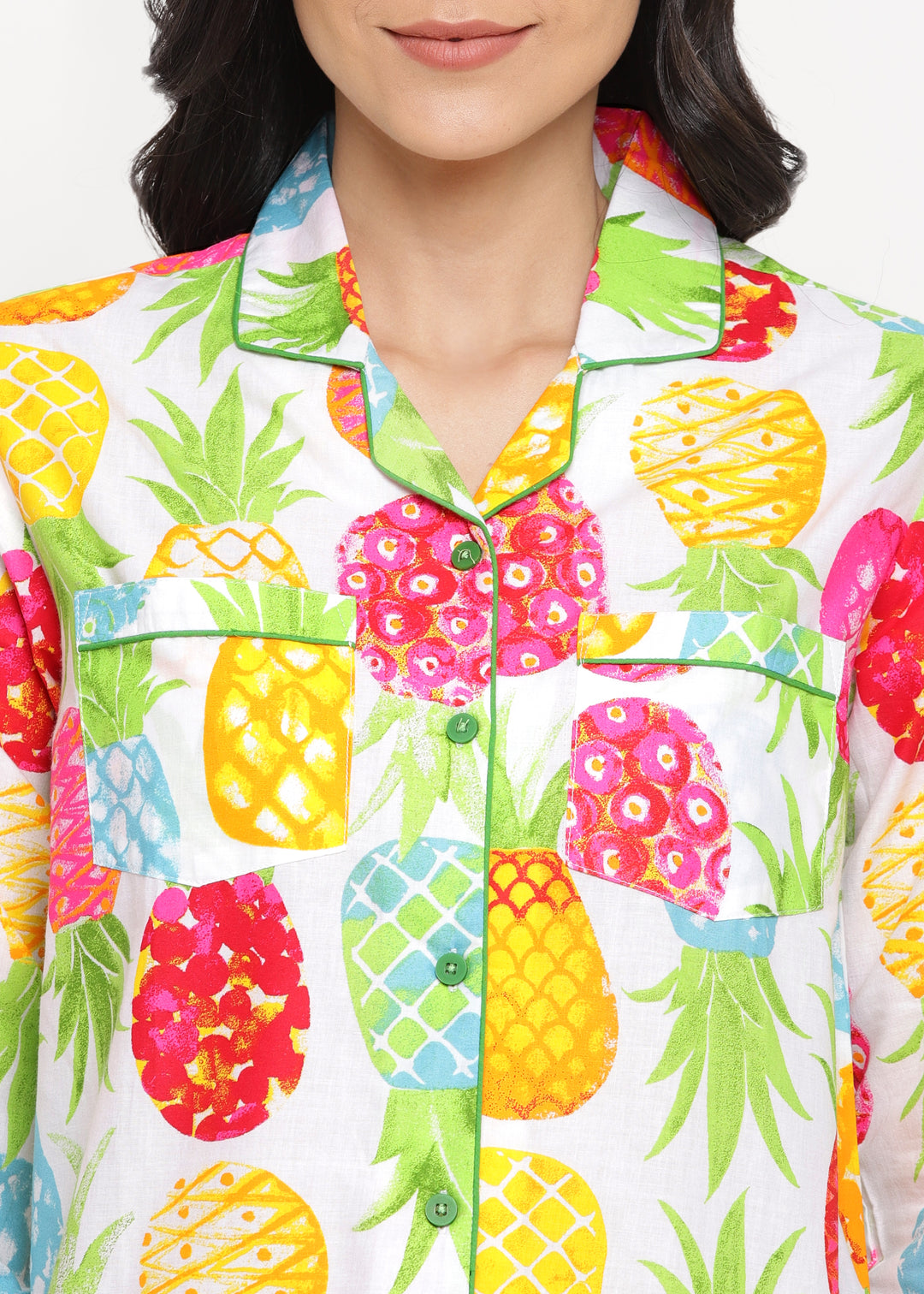 Big And Bright Pineapple Print Long Sleeve Women's Night suit