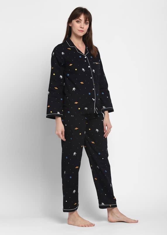 Space Print Long Sleeve Women's Night Suit