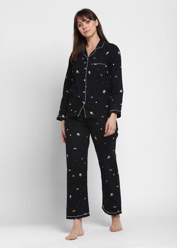 Space Print Long Sleeve Women's Night Suit
