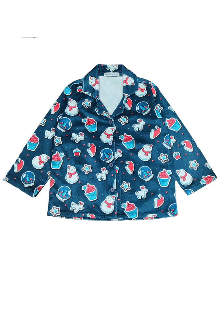 Fun and Festive Print Velvet Long Sleeve Kid's Night Suit