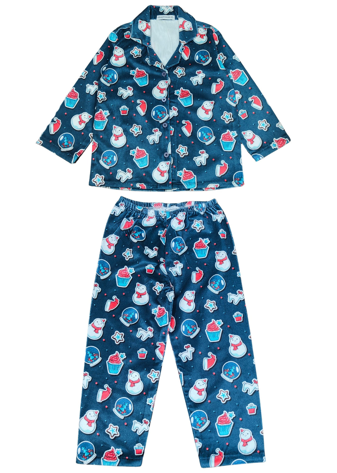 Fun and Festive Print Velvet Long Sleeve Kid's Night Suit