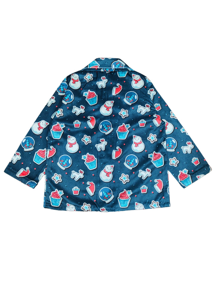 Fun and Festive Print Velvet Long Sleeve Kid's Night Suit