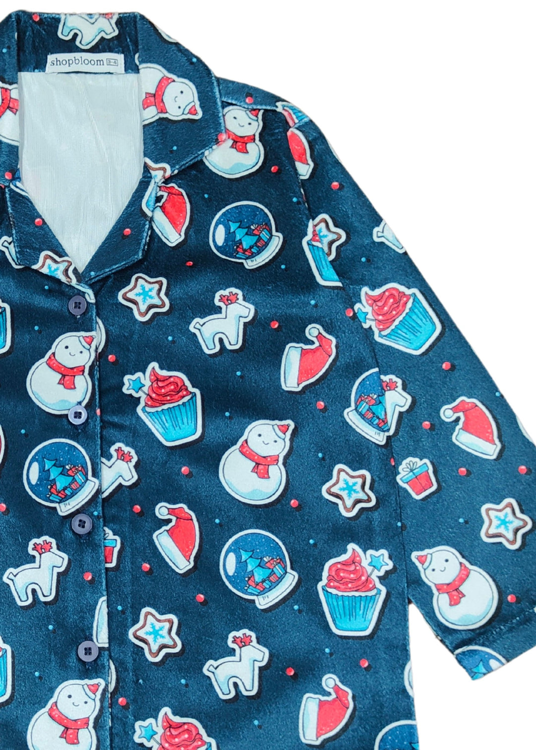 Fun and Festive Print Velvet Long Sleeve Kid's Night Suit