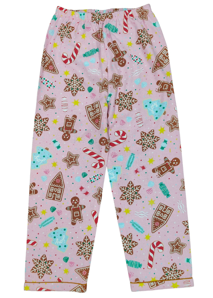 Women's Pink Gingerbread Print Cotton Flannel Long Sleeve Night Suit