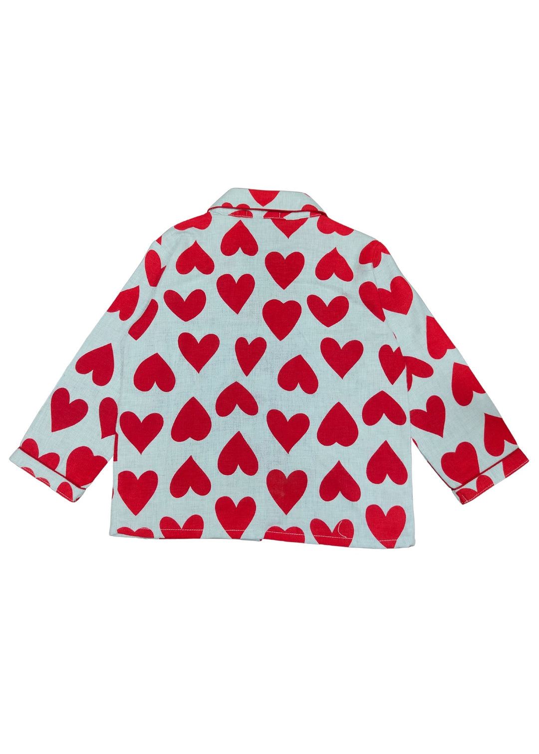 Red Hearts Print Cotton Flannel Long Sleeve Kid's Night Suit