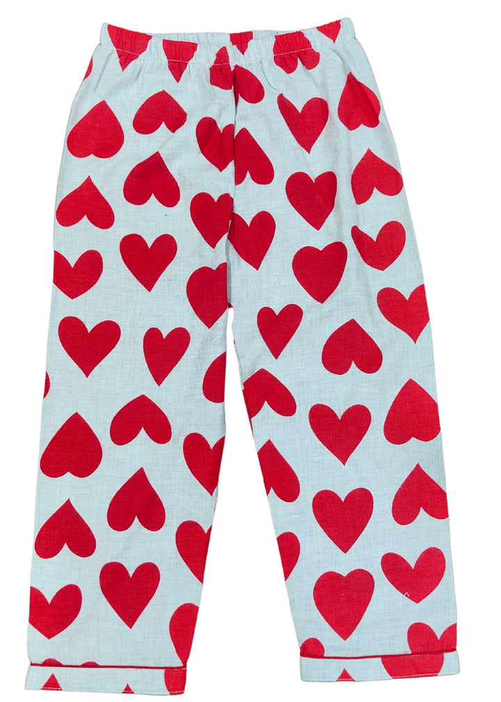 Red Hearts Print Cotton Flannel Long Sleeve Kid's Night Suit