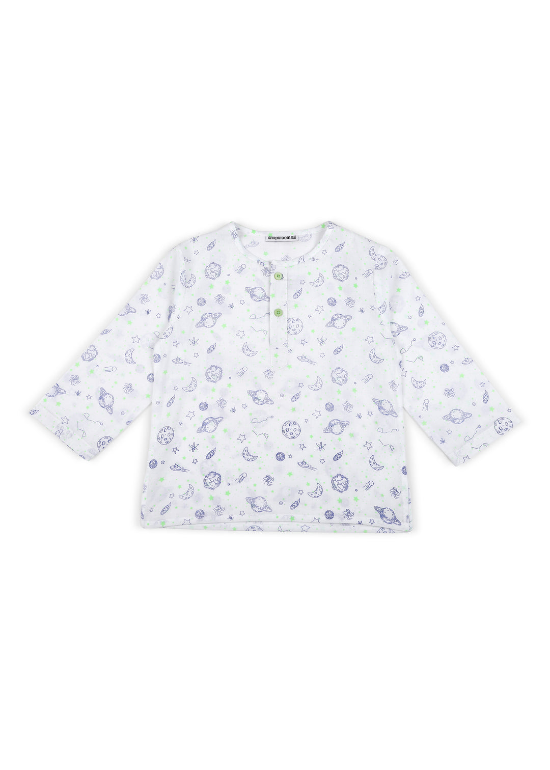 White Space Glow In The Dark Print Round Neck Long Sleeve Kids Night Suit