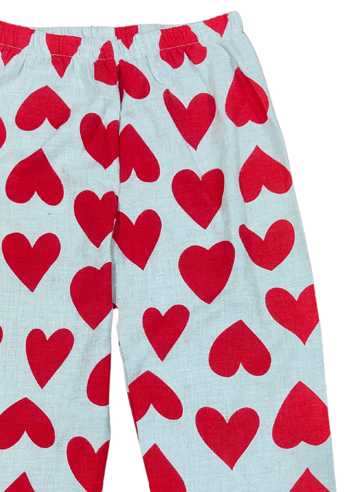 Red Hearts Print Cotton Flannel Long Sleeve Kid's Night Suit