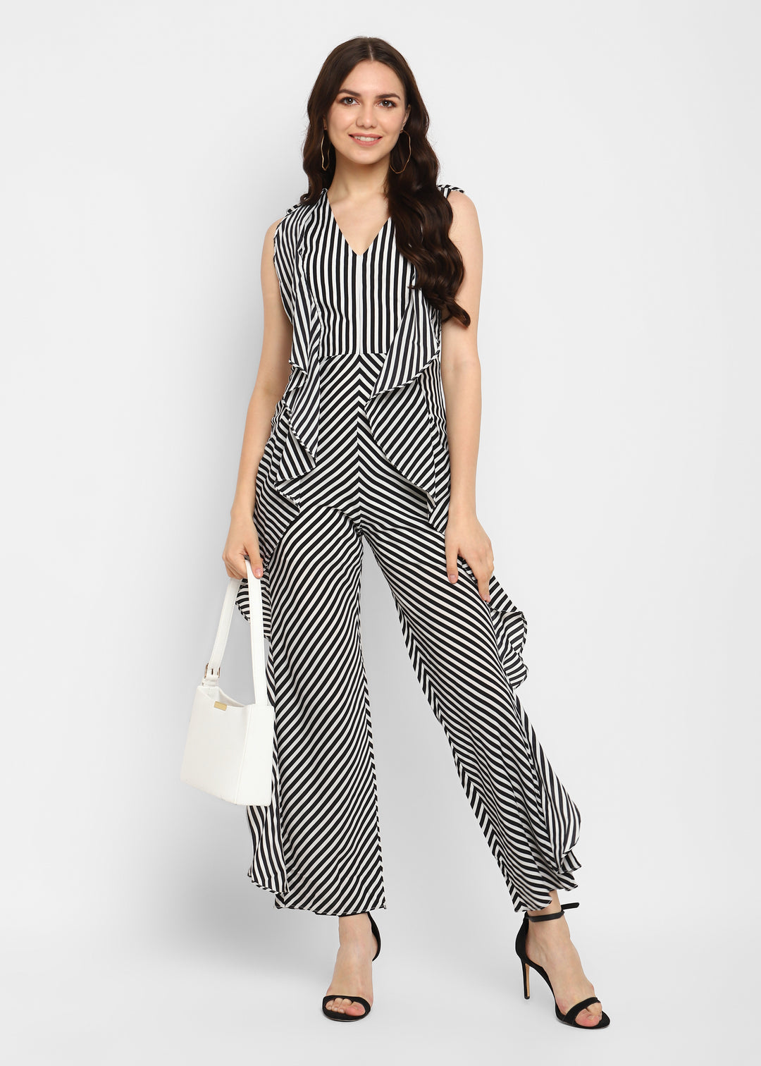 Sleeveless Ruffled Stripe Jumpsuit