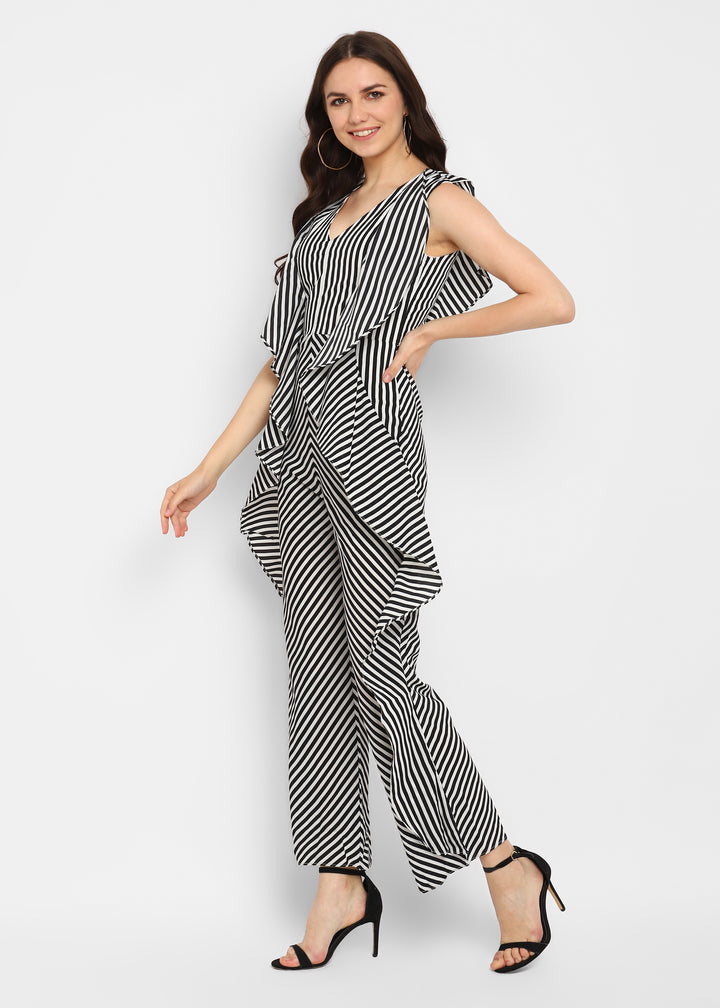 Sleeveless Ruffled Stripe Jumpsuit