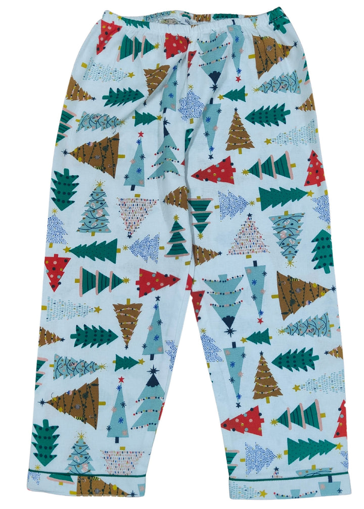 Multicolour Christmas Tree Print Cotton Flannel Long Sleeve Kid's Night Suit