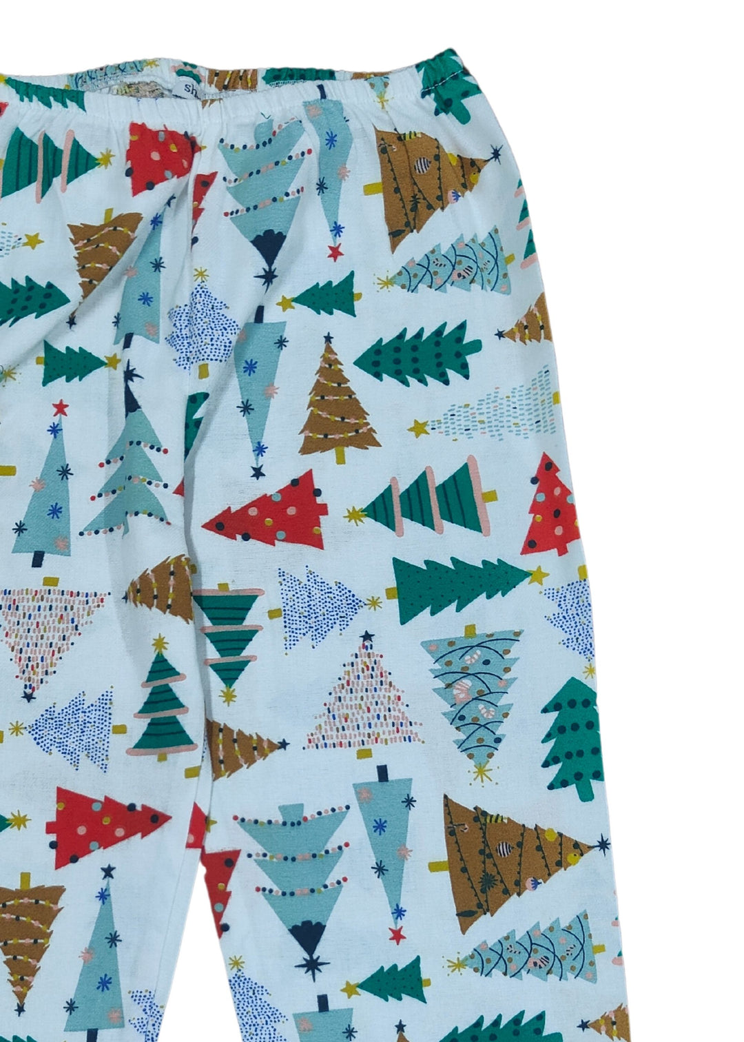 Multicolour Christmas Tree Print Cotton Flannel Long Sleeve Kid's Night Suit