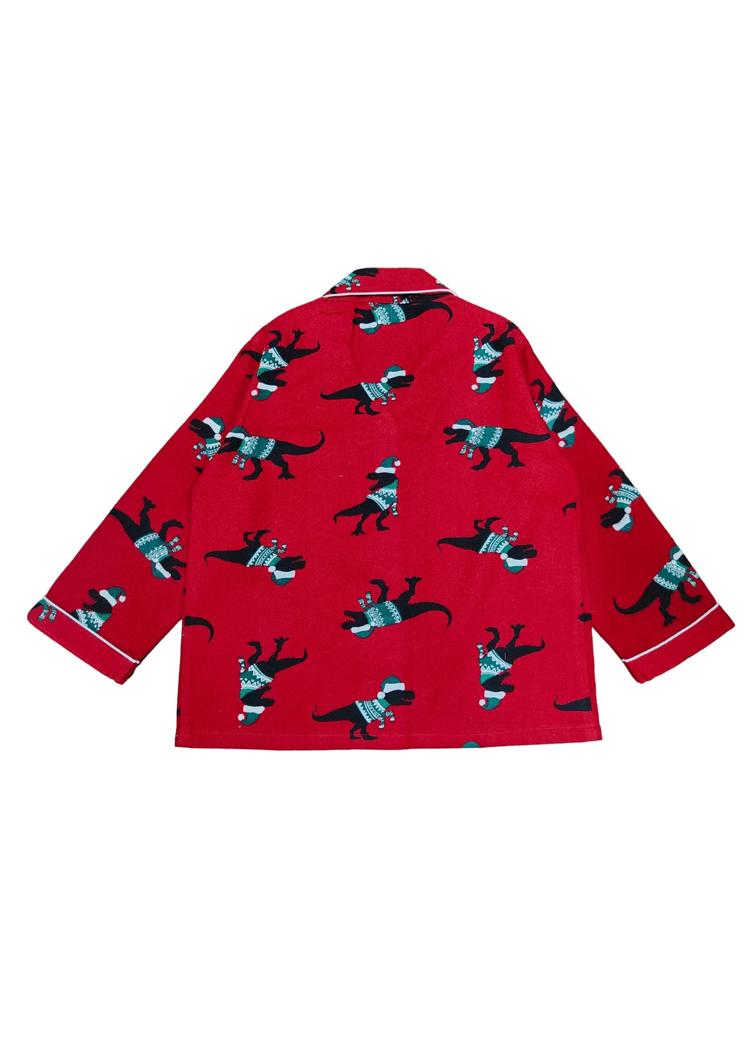 Red Dino Print Cotton Flannel Long Sleeve Kid's Night Suit