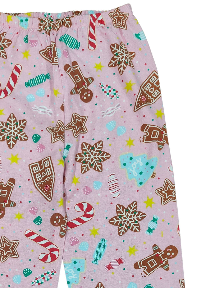 Women's Pink Gingerbread Print Cotton Flannel Long Sleeve Night Suit