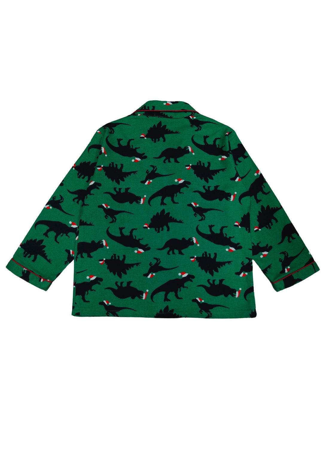 Green Dino Print Cotton Flannel Long Sleeve Kid's Night Suit