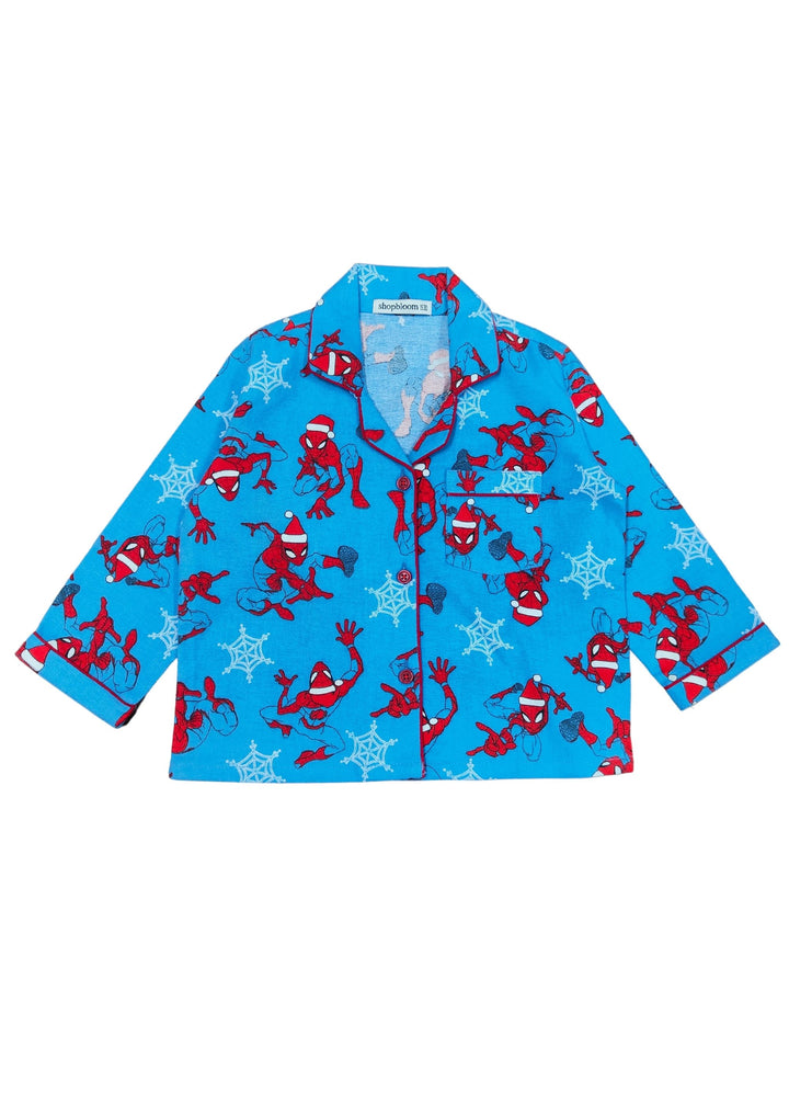 Kid's Spiderman Print Cotton Flannel Long Sleeve Night Suit