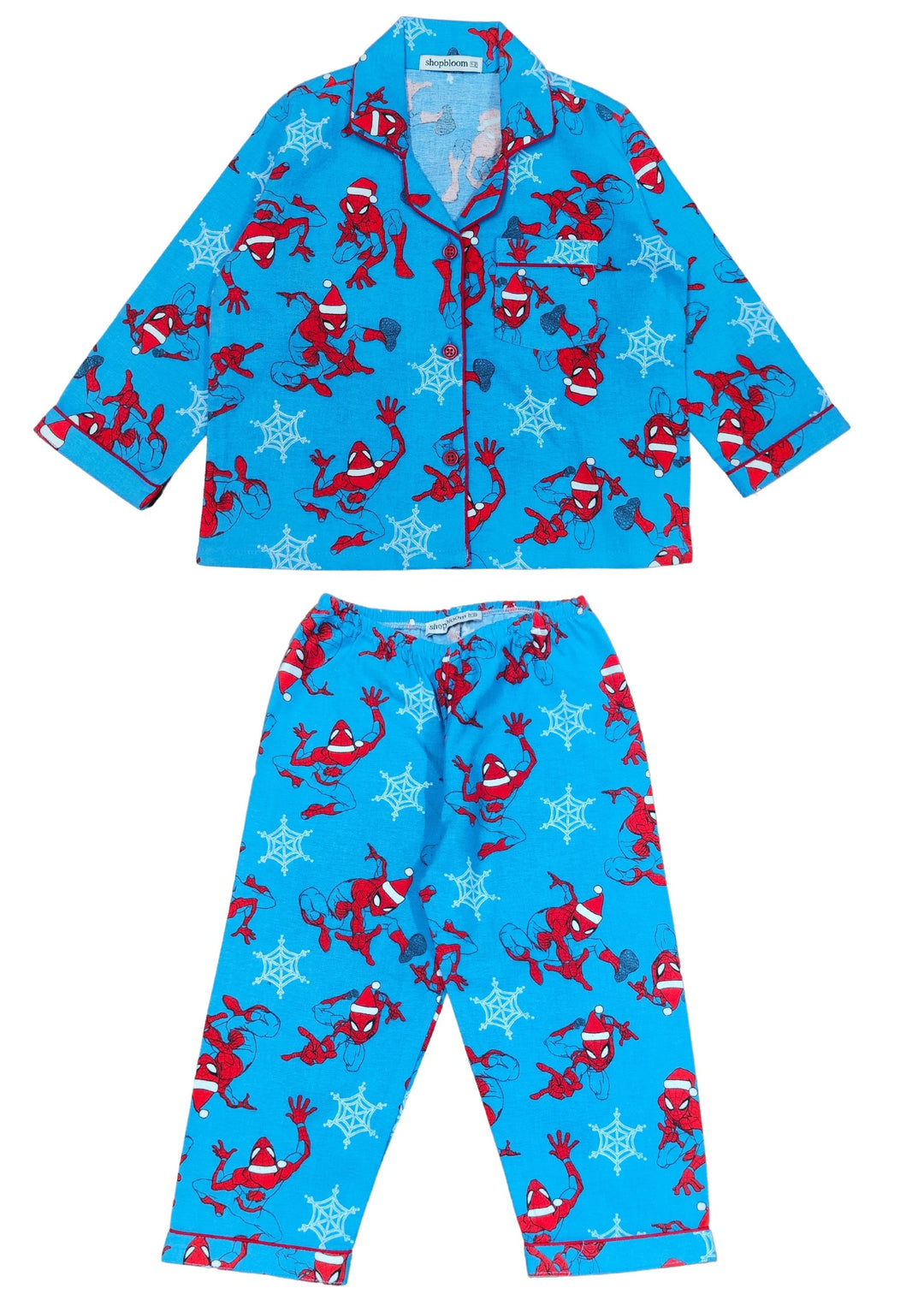 Kid's Spiderman Print Cotton Flannel Long Sleeve Night Suit