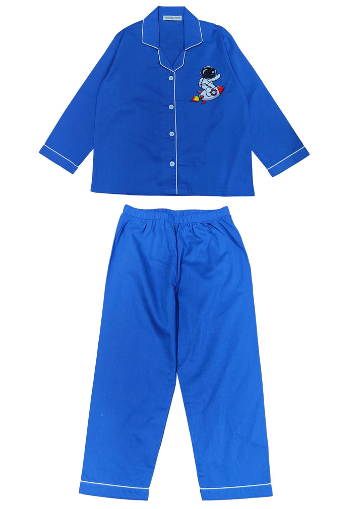 Astronaut On Rocket Print Long Sleeve Kids Night Suit