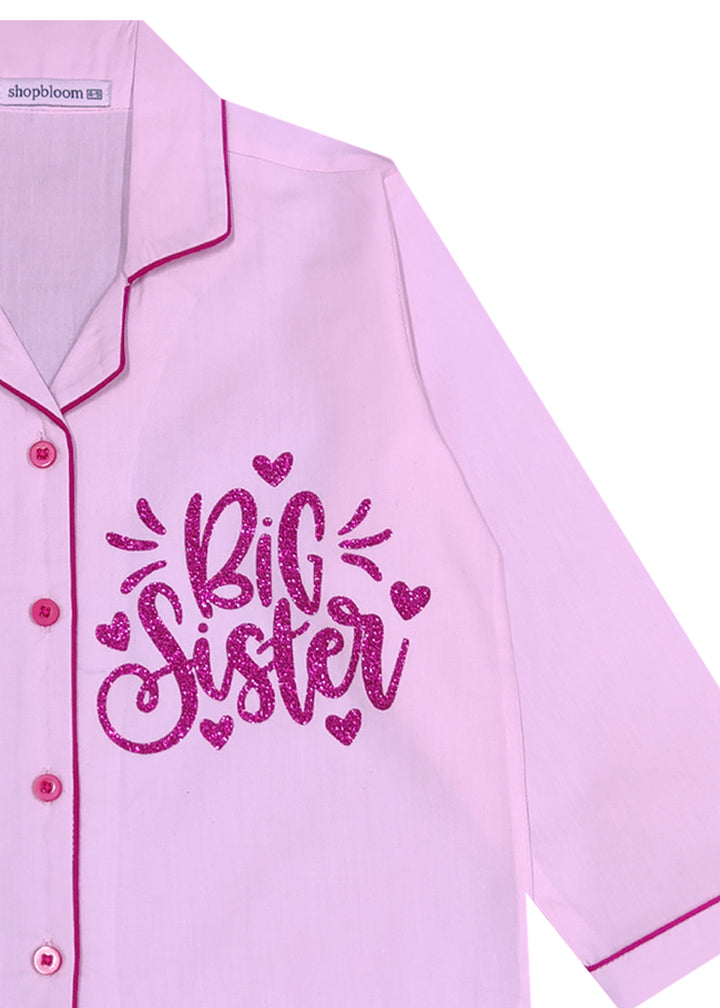 Big Sister Glitter Print Long Sleeve Kids Night Suit