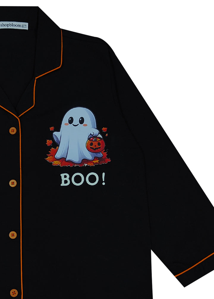 Cute Boo Glow in the Dark  Print Long Sleeve Kids Night Suit