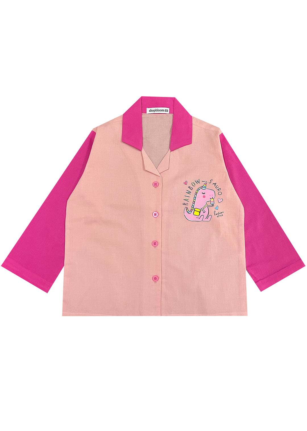 Color Blocked Pink Unicorn Long Sleeve Kids Night Suit