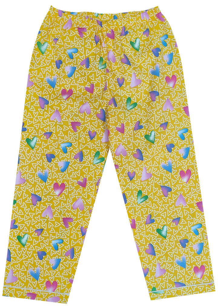 Yellow Hearts Print Long Sleeve Kids Night Suit