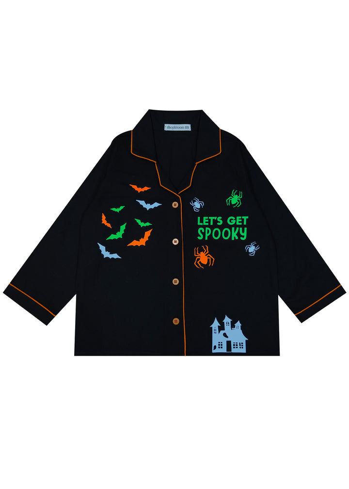 Spooky Blue Glow in the Dark  Print Long Sleeve Kids Night Suit