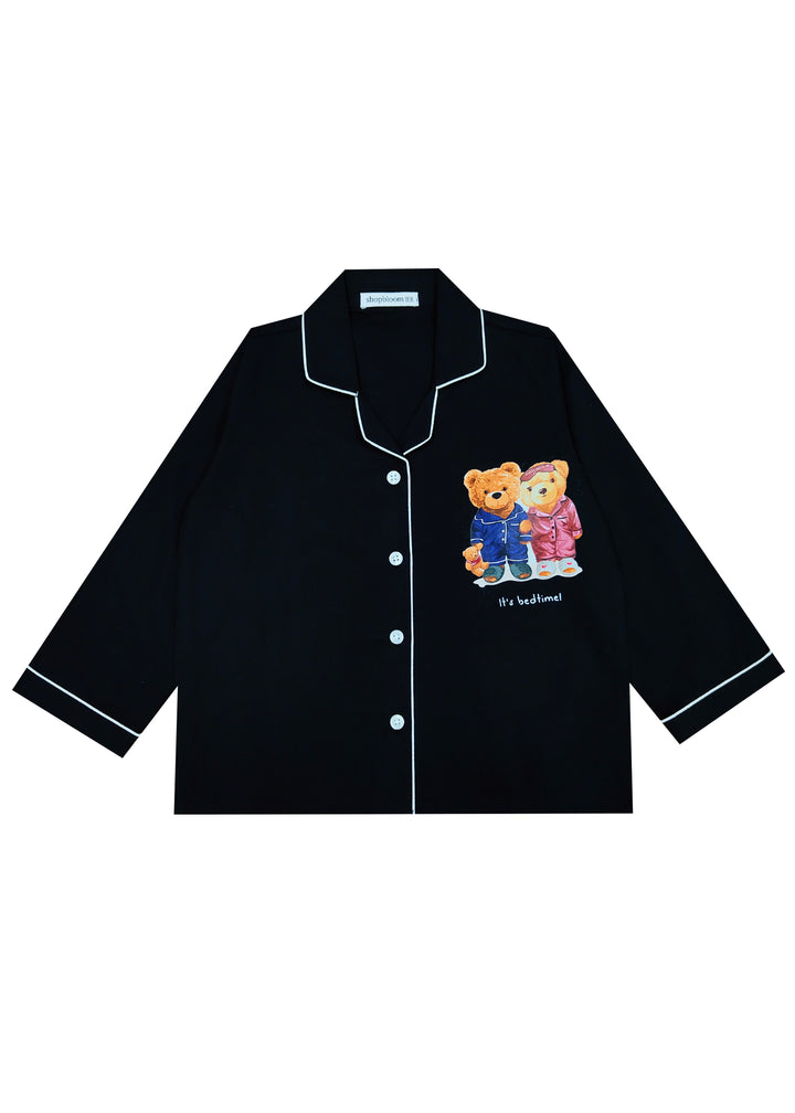 Its Bedtime Teddy Black Long Sleeve Kids Night Suit