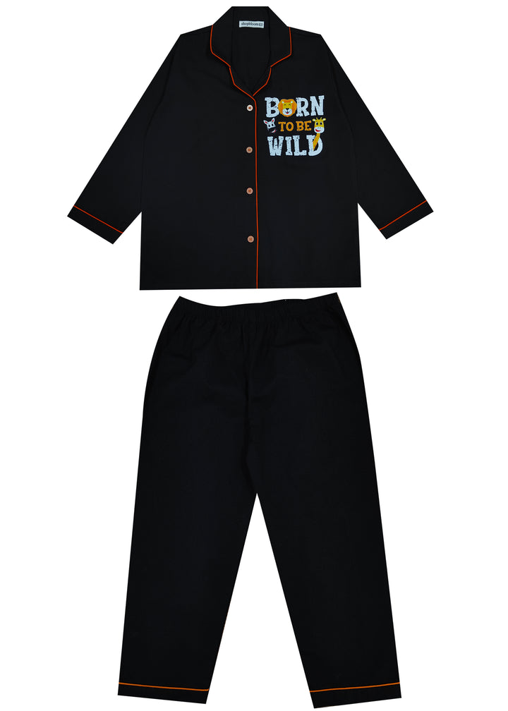 Born To Be Wild Black Long Sleeve Kids Night Suit