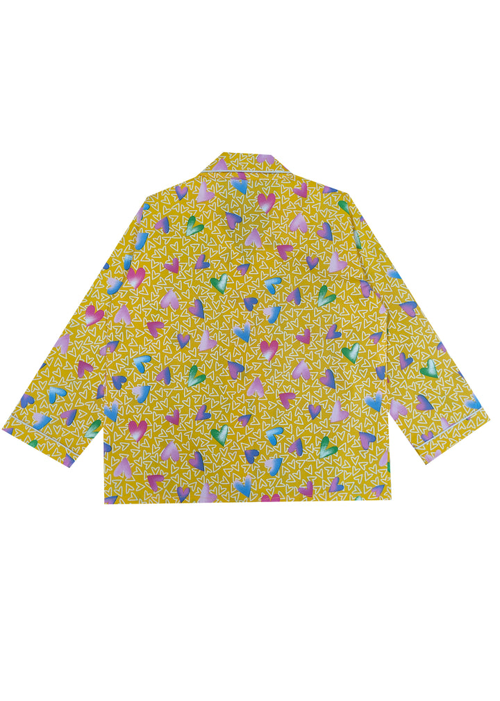 Yellow Hearts Print Long Sleeve Kids Night Suit