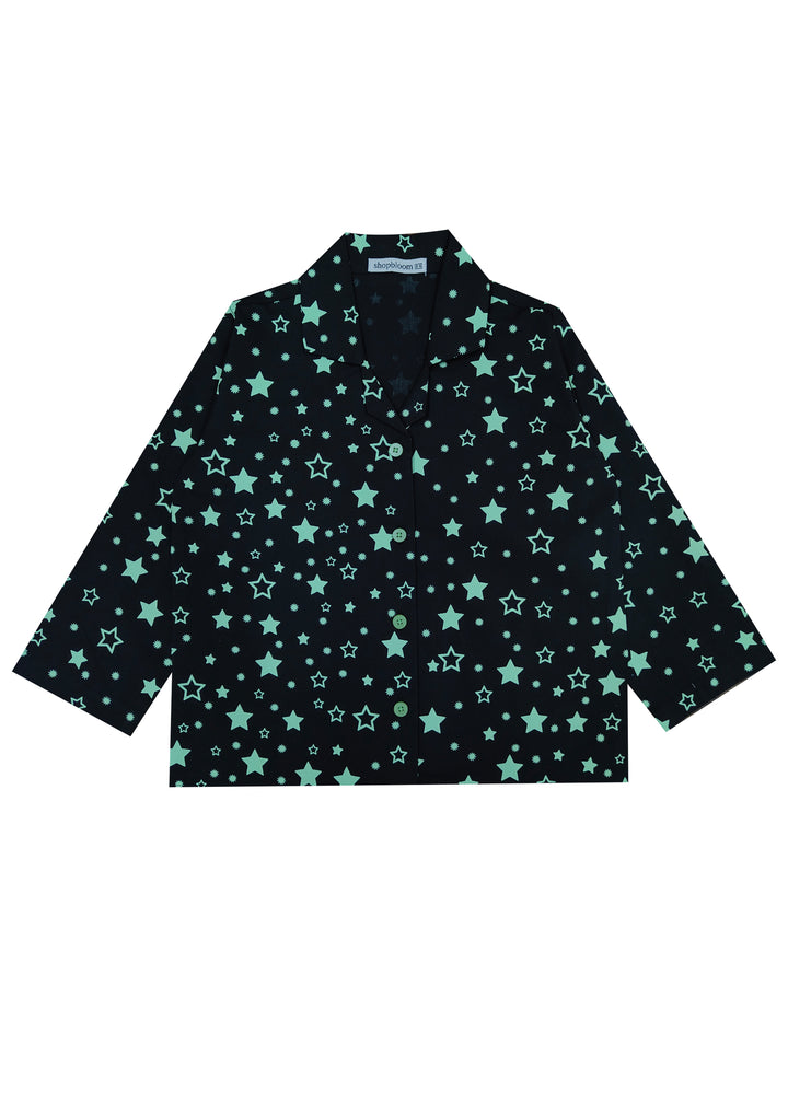 Glow in the Dark Stars Print Long Sleeve Kids Night Suit