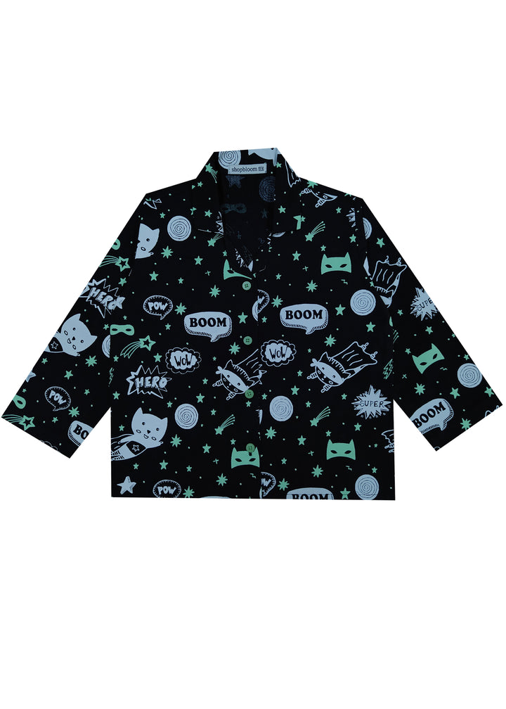 Glow in the Dark Superheroes Print Long Sleeve Kids Night Suit