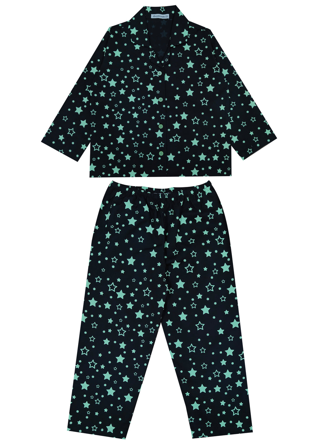 Glow in the Dark Stars Print Long Sleeve Kids Night Suit