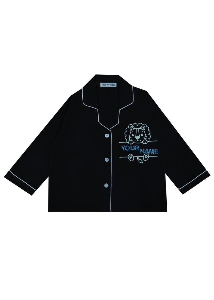 Customised Name Glow in the Dark Lion Print Long Sleeve Kids Night Suit