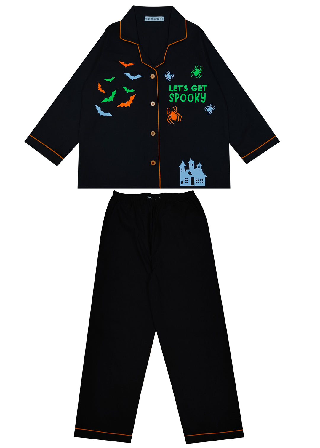 Spooky Blue Glow in the Dark  Print Long Sleeve Kids Night Suit