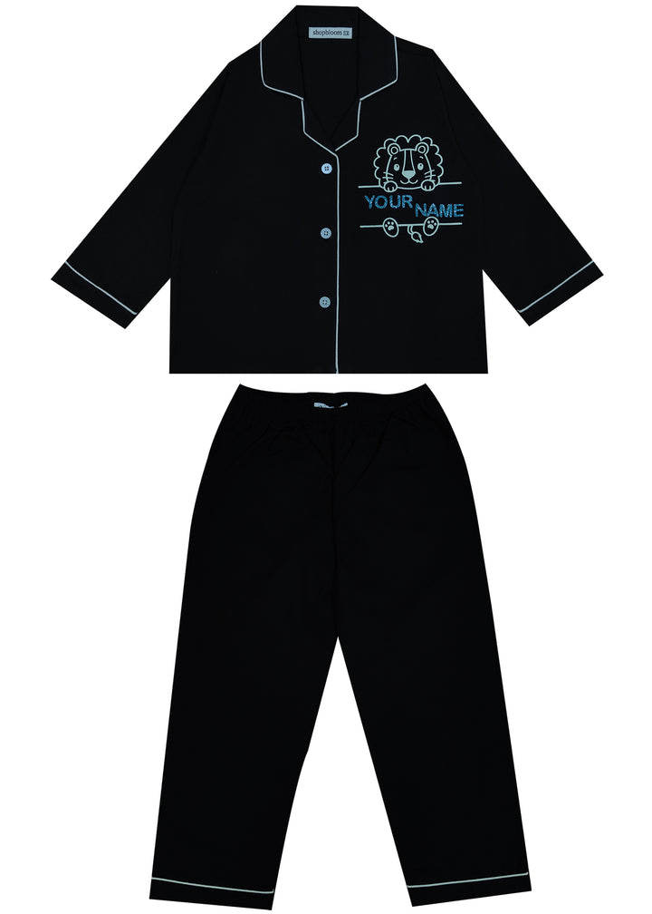 Customised Name Glow in the Dark Lion Print Long Sleeve Kids Night Suit