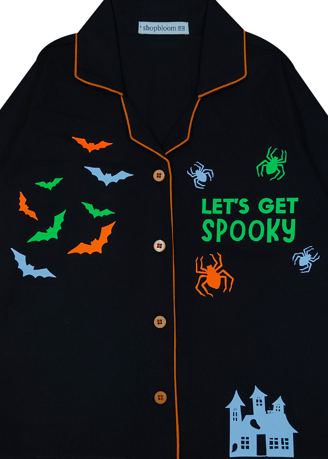 Spooky Blue Glow in the Dark  Print Long Sleeve Kids Night Suit