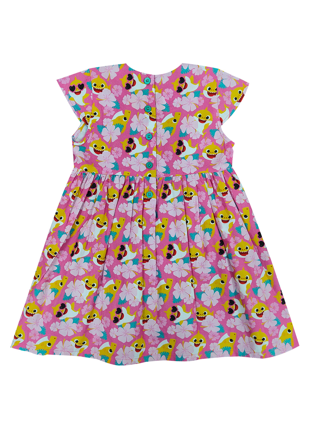 Tropical Flower Baby Shark Print Girl's Dress