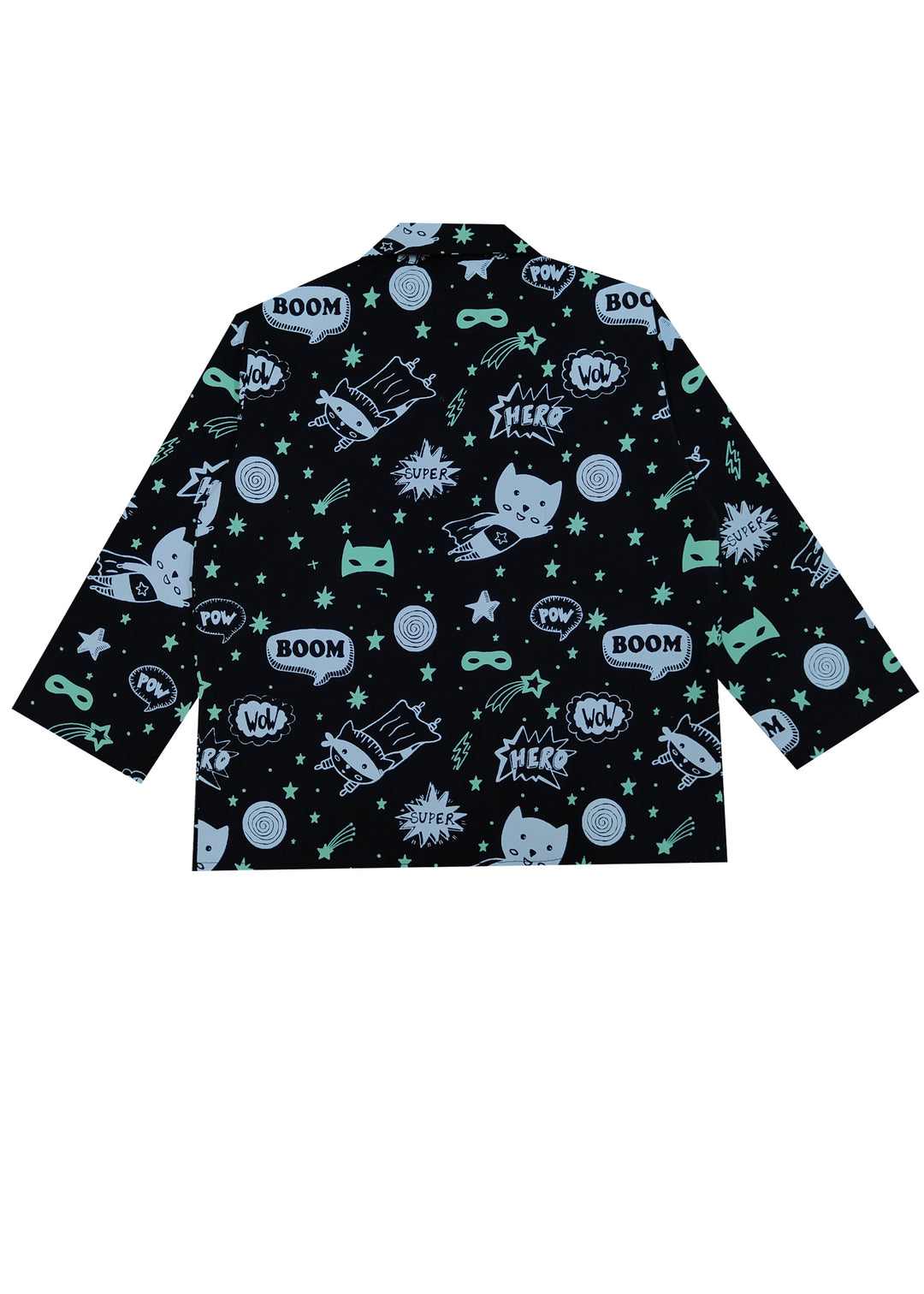 Glow in the Dark Superheroes Print Long Sleeve Kids Night Suit