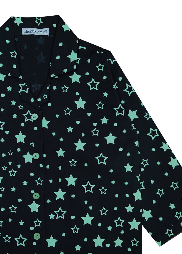 Glow in the Dark Stars Print Long Sleeve Kids Night Suit