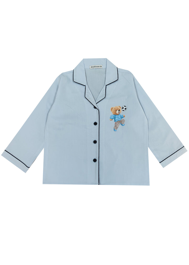 Football Teddy Print Long Sleeve Kids Night Suit