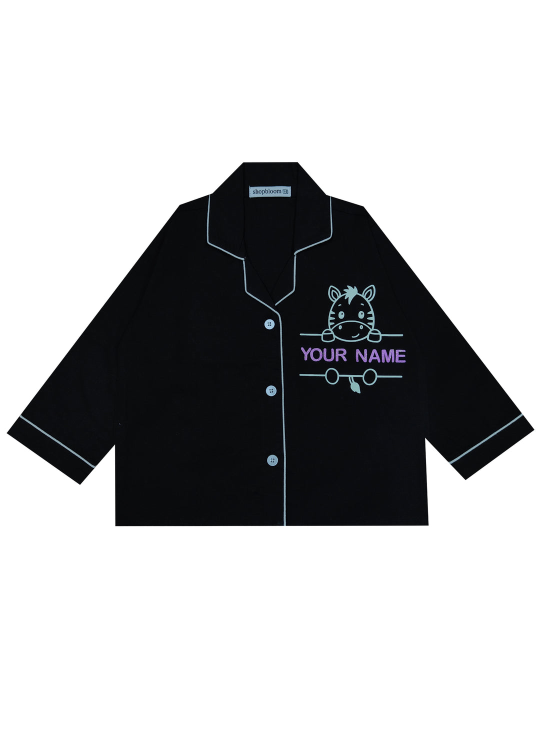 Customised Name Glow in the Dark Cow Print Long Sleeve Kids Night Suit