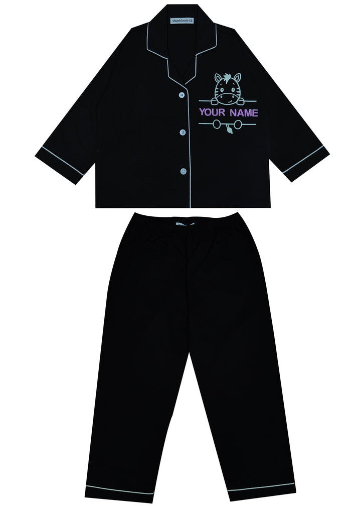 Customised Name Glow in the Dark Cow Print Long Sleeve Kids Night Suit