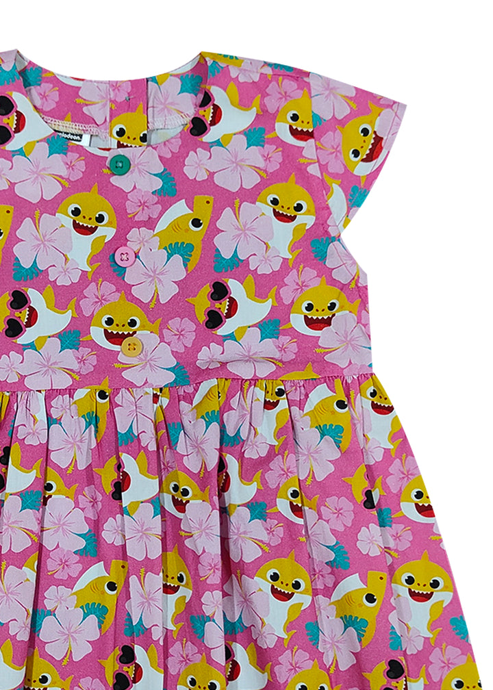 Tropical Flower Baby Shark Print Girl's Dress