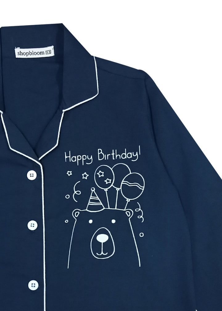 Birthday Bear Glow in the Dark Print Long Sleeve Kids Night Suit